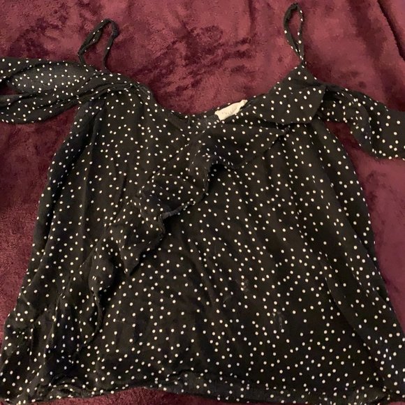 Full Tilt Black & White Polka Dot Off the Shoulder Top 🐧 - Picture 3 of 9